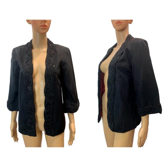 80s Beaded Black Swing Jacket Red Lined Deadstock SMALL - Picture 5 of 9